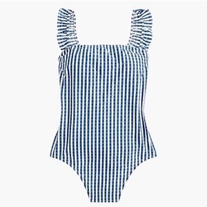 SALE J. Crew Ruffle Strap Seersucker Navy White 12